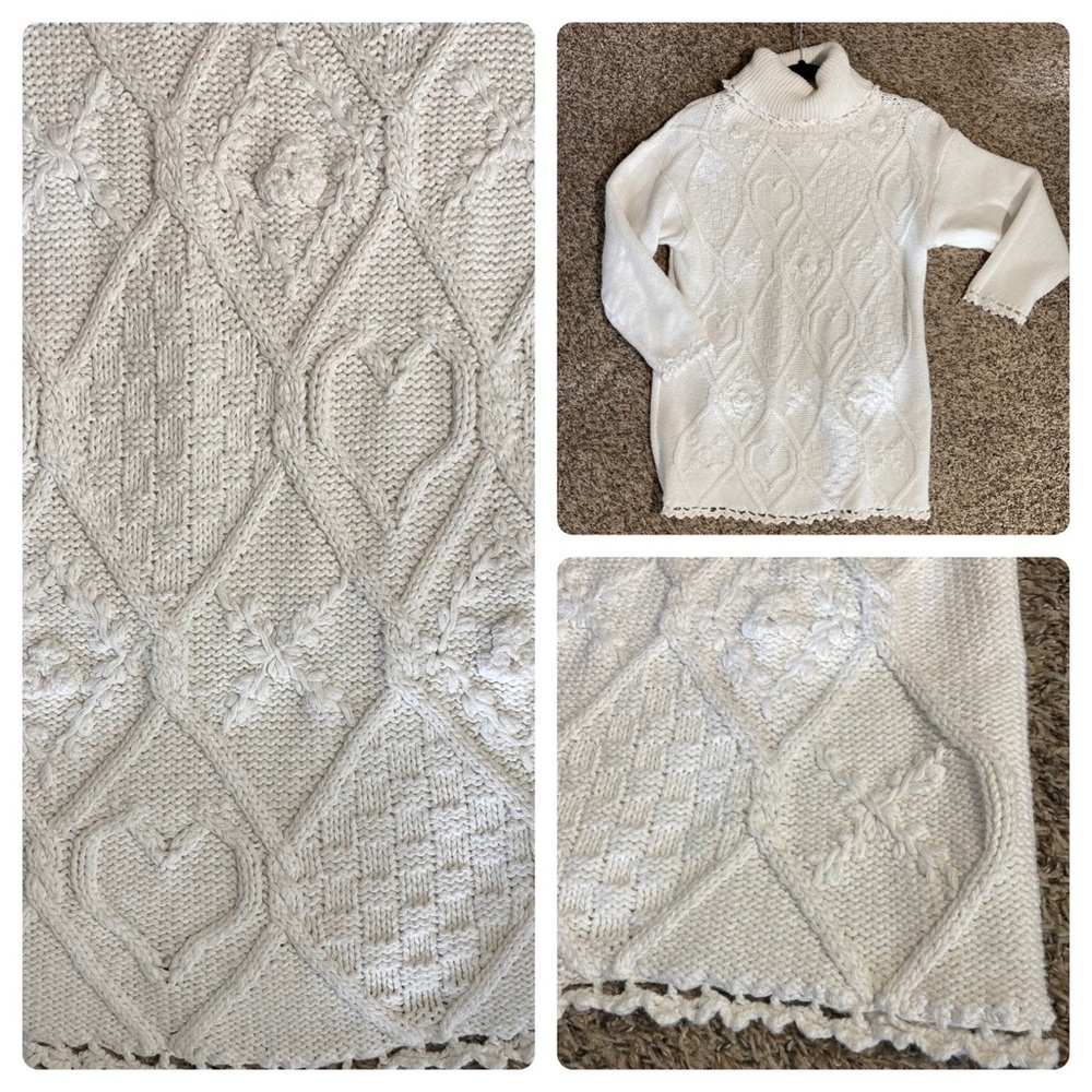 White Custom Cableknit Turtleneck Sweater